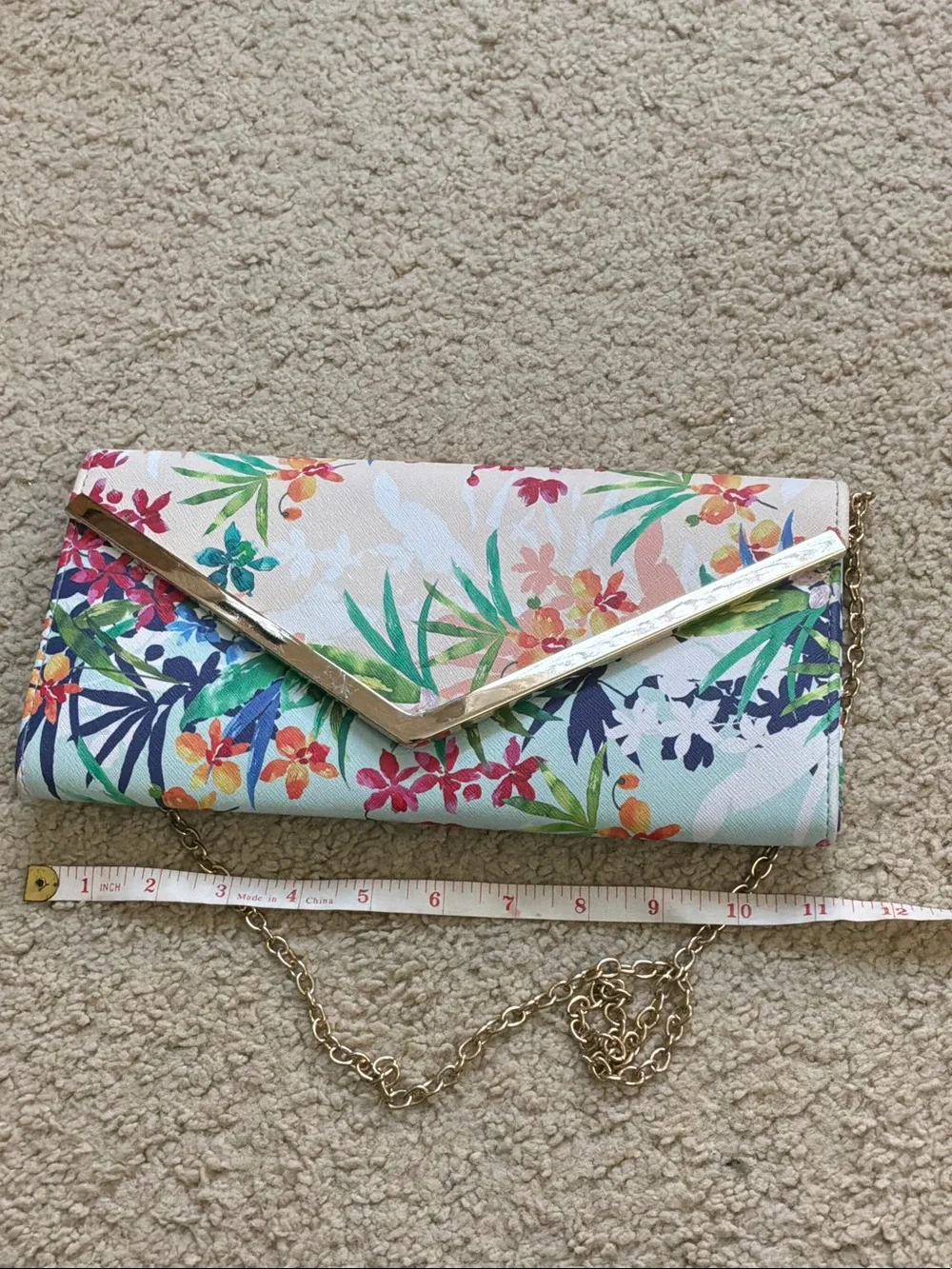 ALDO Mint Floral Convertible Clutch with Gold Chain